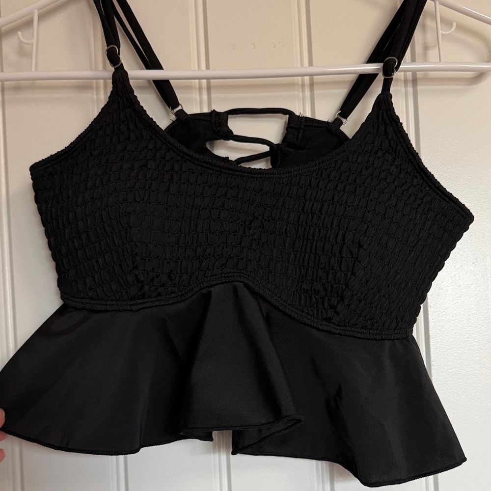 Black Smocked Peplum Cami Top - Women